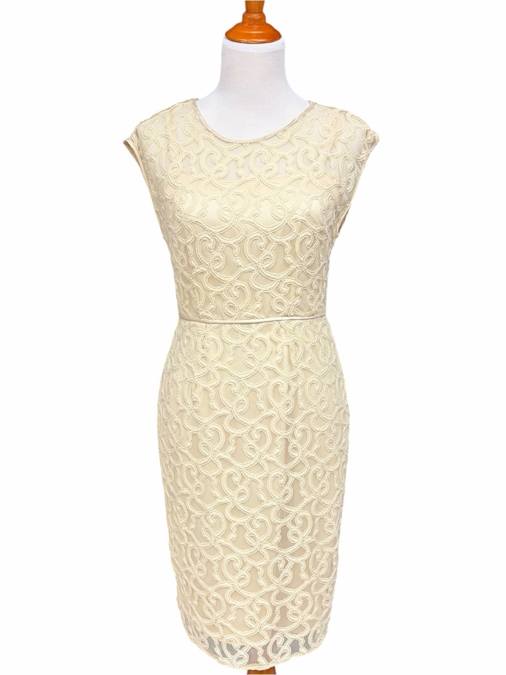 Adrianna Papell Ivory Corded Lace Sheath Cocktail Dress Size 8 Dressy Event